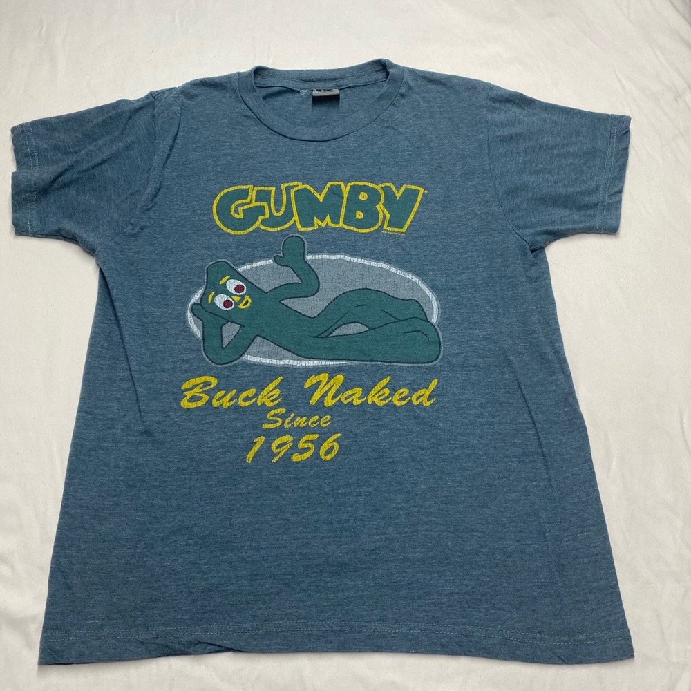 Gumby Buck Naked Since 1956 Graphic T-Shirt Mens Medium Blue AA Heathered Tee